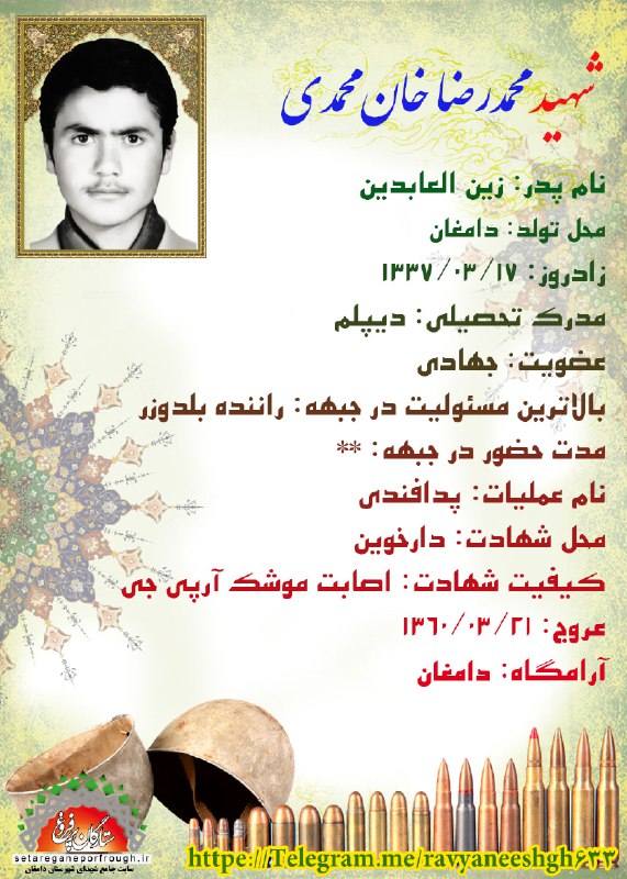 شناسنامه شهید محمدرضا خان محمدی
