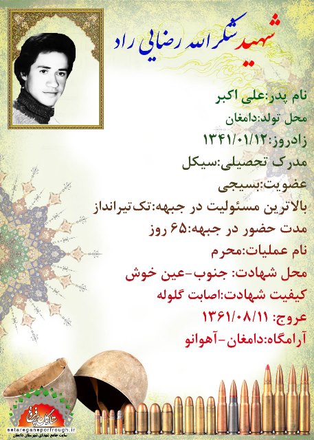 شناسنامه شهید شکرالله رضایی راد